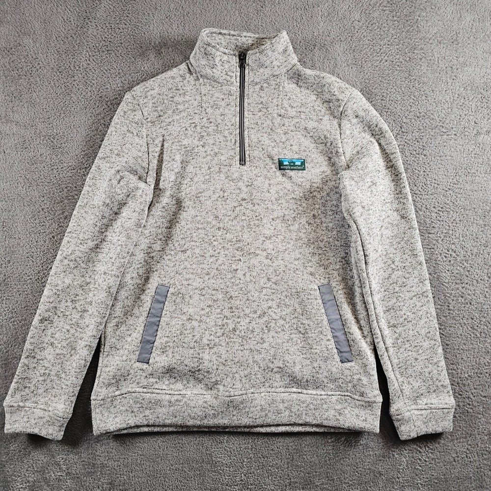 Simply Southern Womens Marled Grey Quarter Zip Fleece Pullover Sweater Small